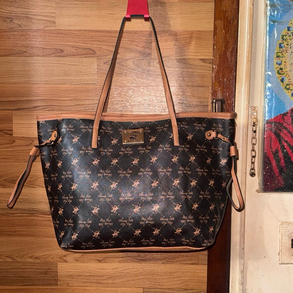 Beverly Hills Polo Club Tote – Women – Brown Logo Print – Medium Shopper